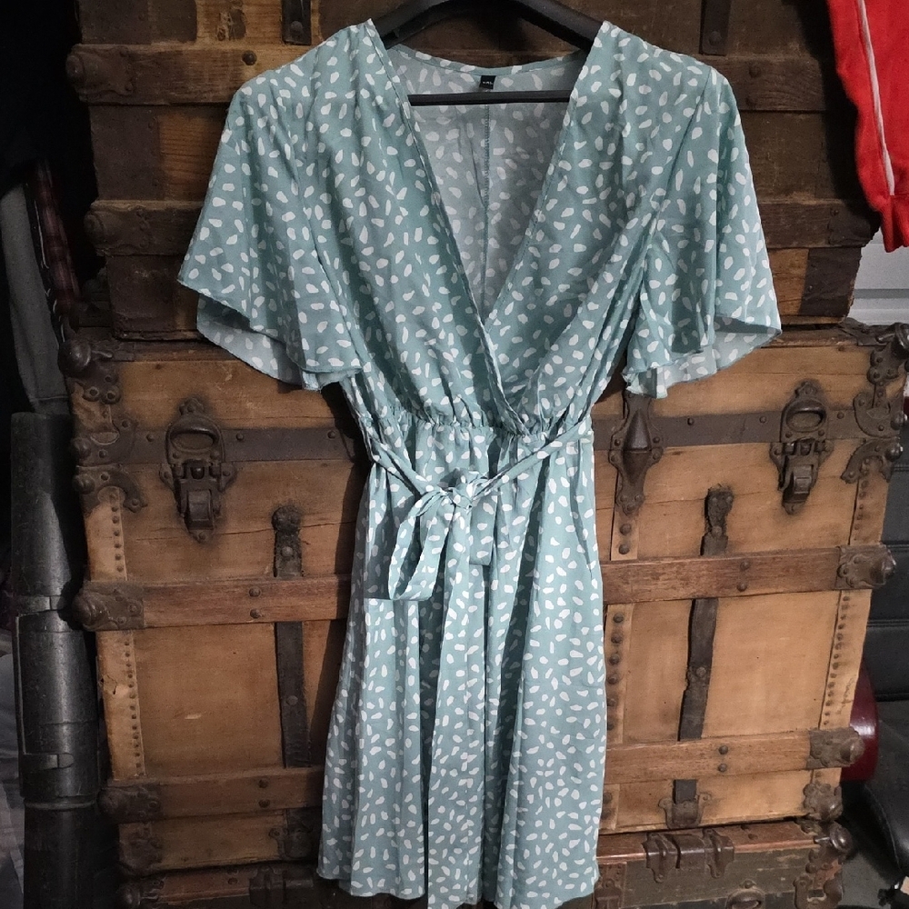 Elegant Teal Polka Dot Dress